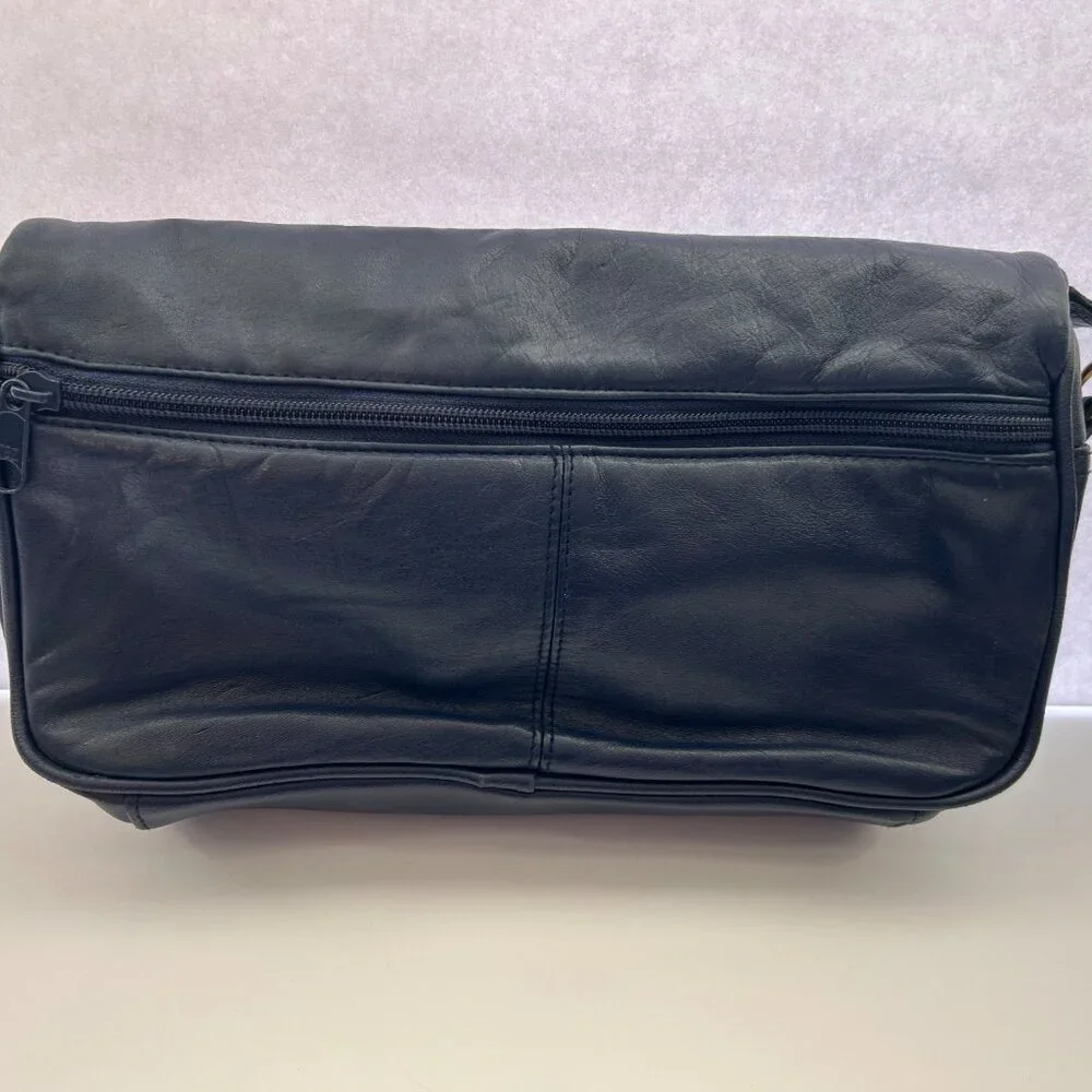 Vintage 90s Slouchy Navy Crossbody Bag with Flap and Gold Hardware